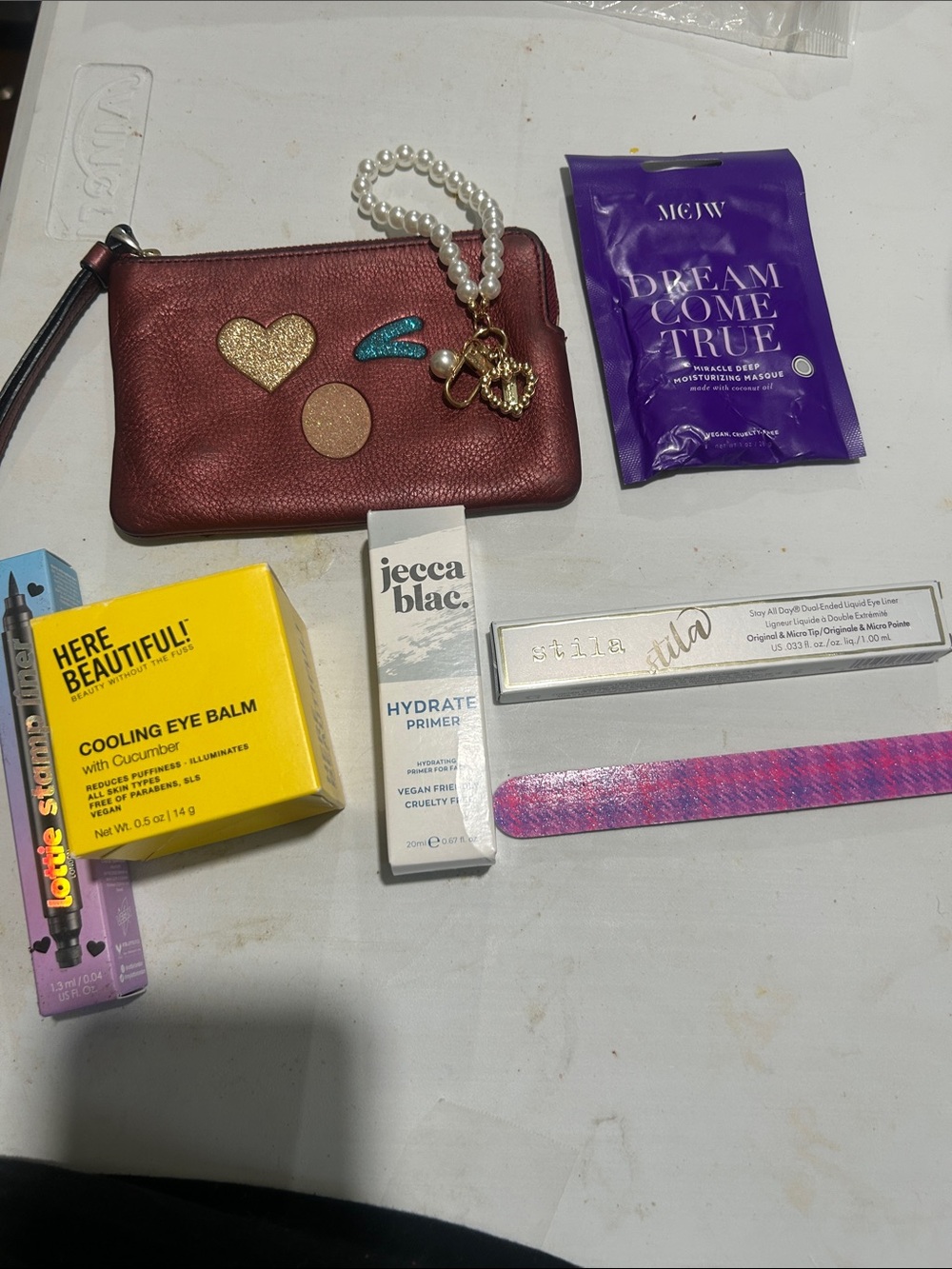 Coach GUC Emoji wristlet with Pearl Beaded Key Charm 8pc total